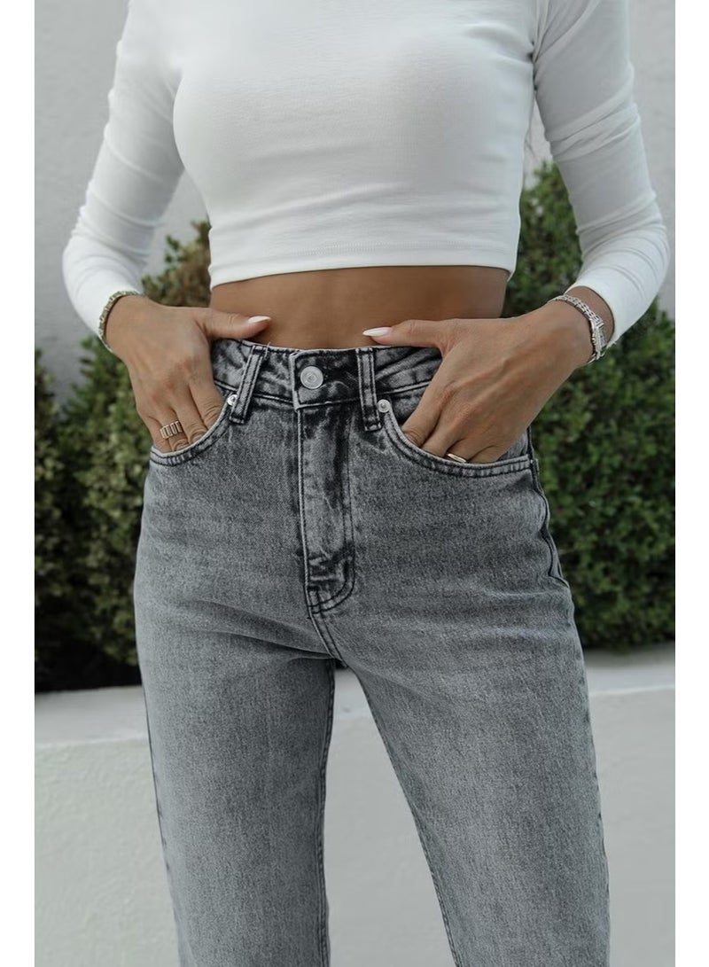 Grey Washed Full Length Cut Leg Jeans - Image 4